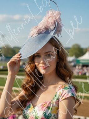 Kentucky Derby Hat Blue Derby Fascinator Hat with Pink Flowers – Race Day Ready